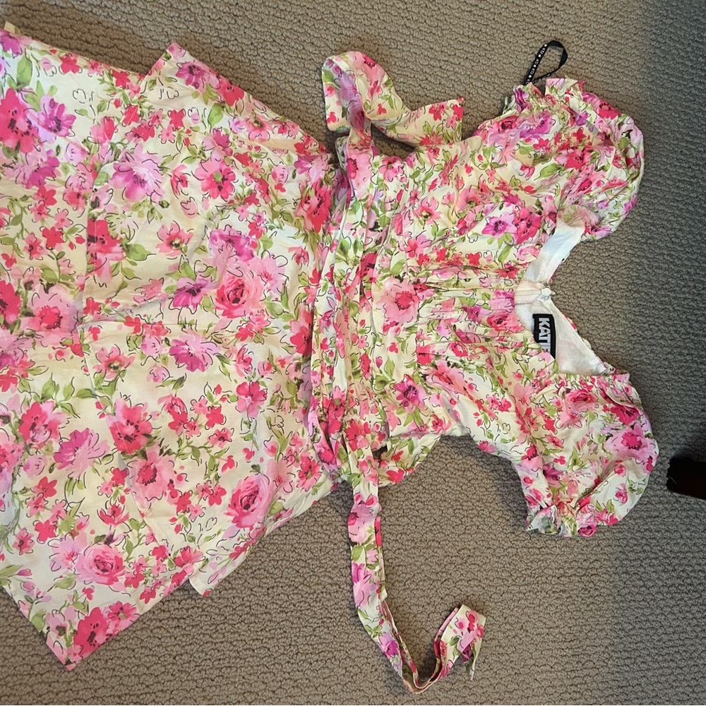 Katie J NYC Pink and Green Floral Dress size large kids